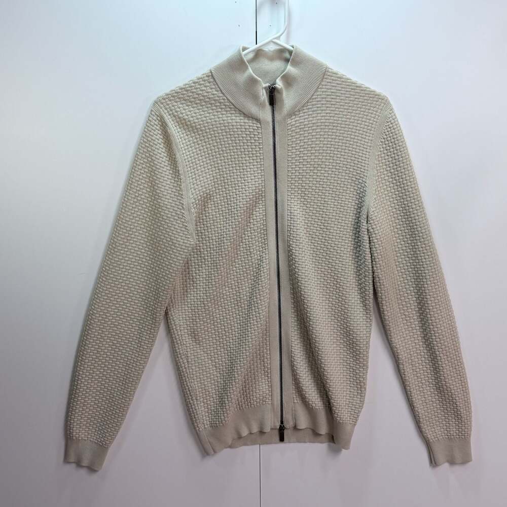 Massimo Dutti Extrafine Cotton Full-Zip Knit Sweater Beige Size M